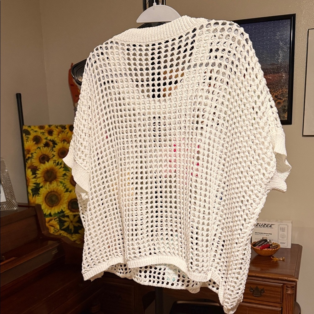 Floral Crochet Women Top - White with Multicolor Accents - Picture 3 of 4